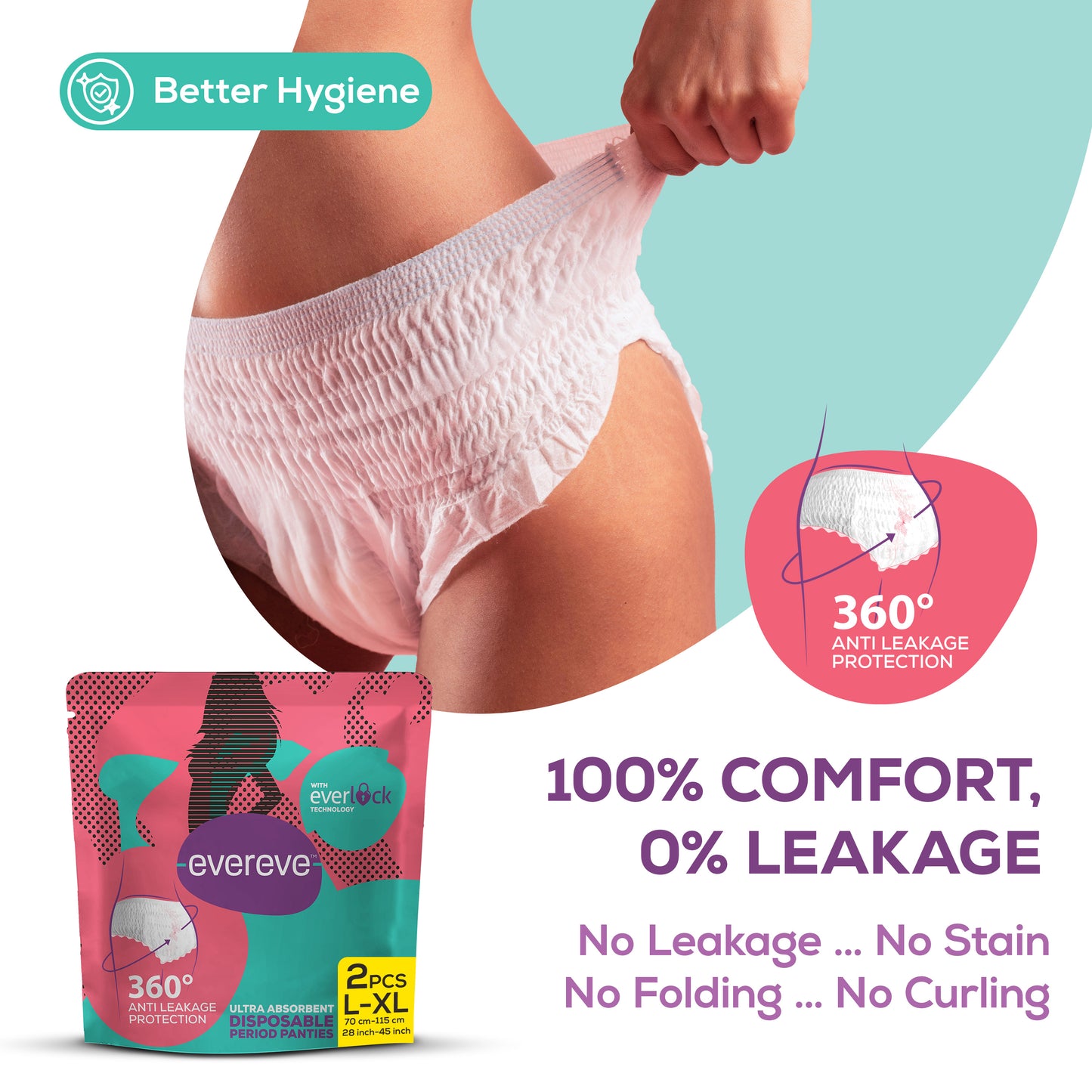 Evereve Ultra Absorbent Disposable Period Panties, L-XL, 2's Pack