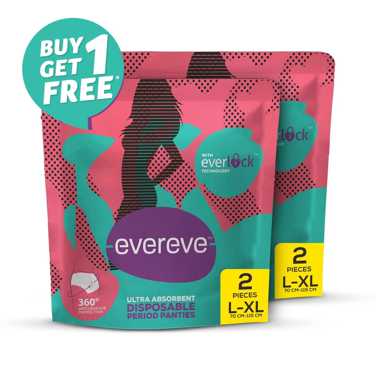 Evereve Ultra Absorbent Disposable Period Panties, L-XL, 2's Pack