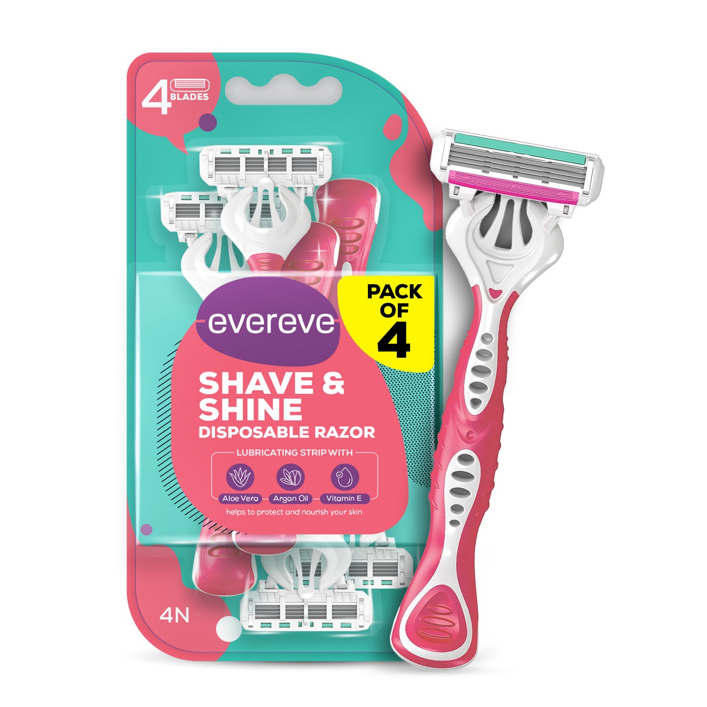 Evereve Shave & Shine 4 blade Disposable Razor, 4's Pack