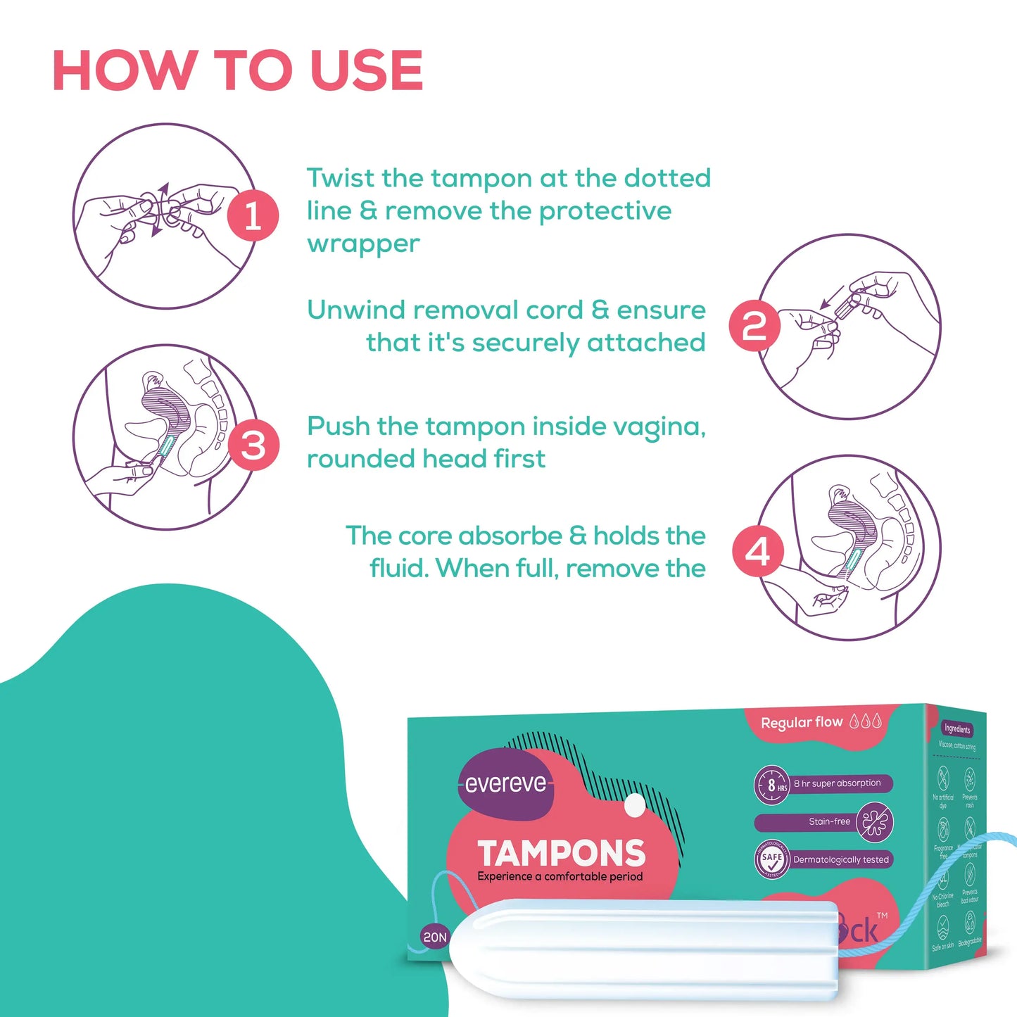 Evereve Tampons Viscose, Regular flow, 20's Pack