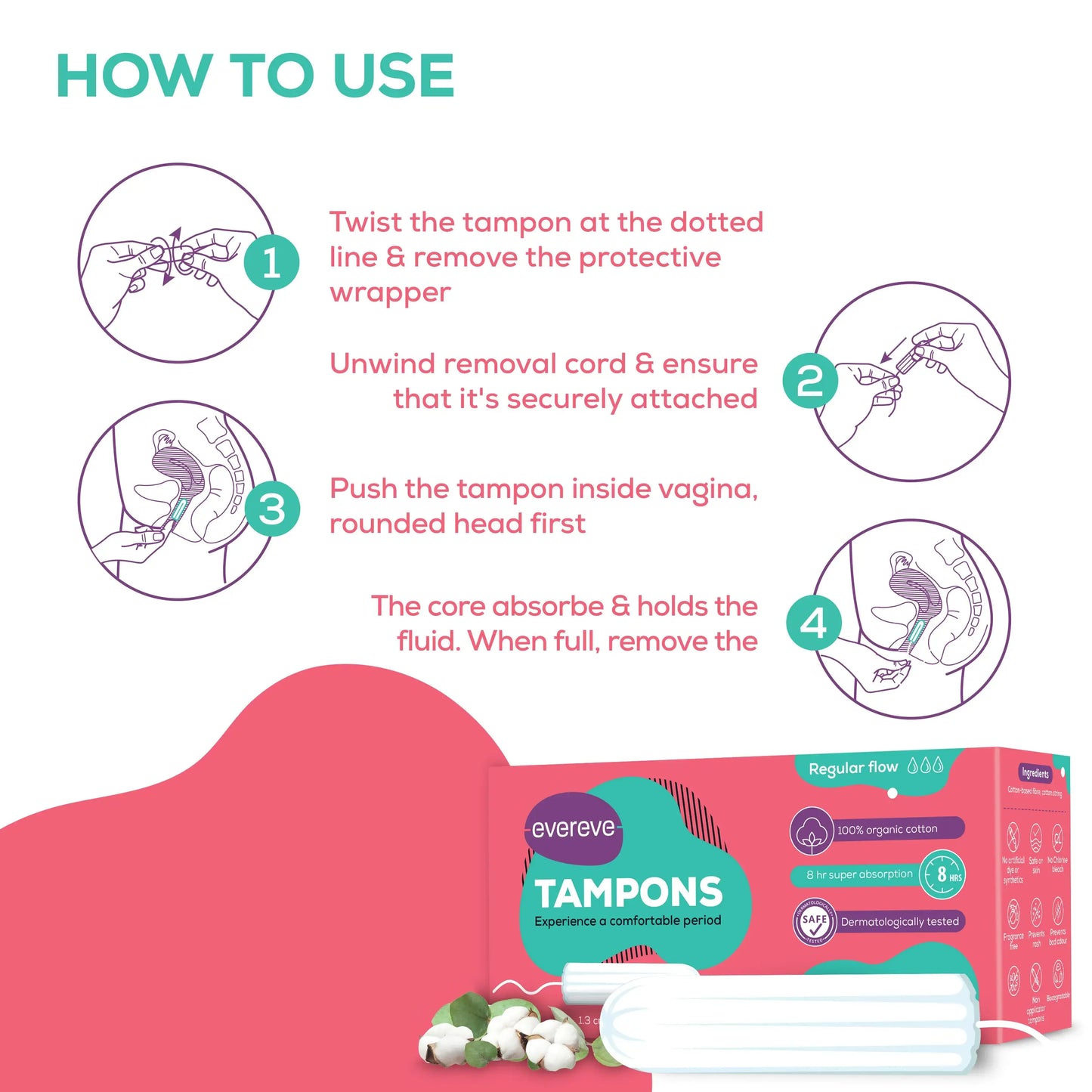 Evereve 100% Organic Cotton Tampons, Regular, 16's Pack