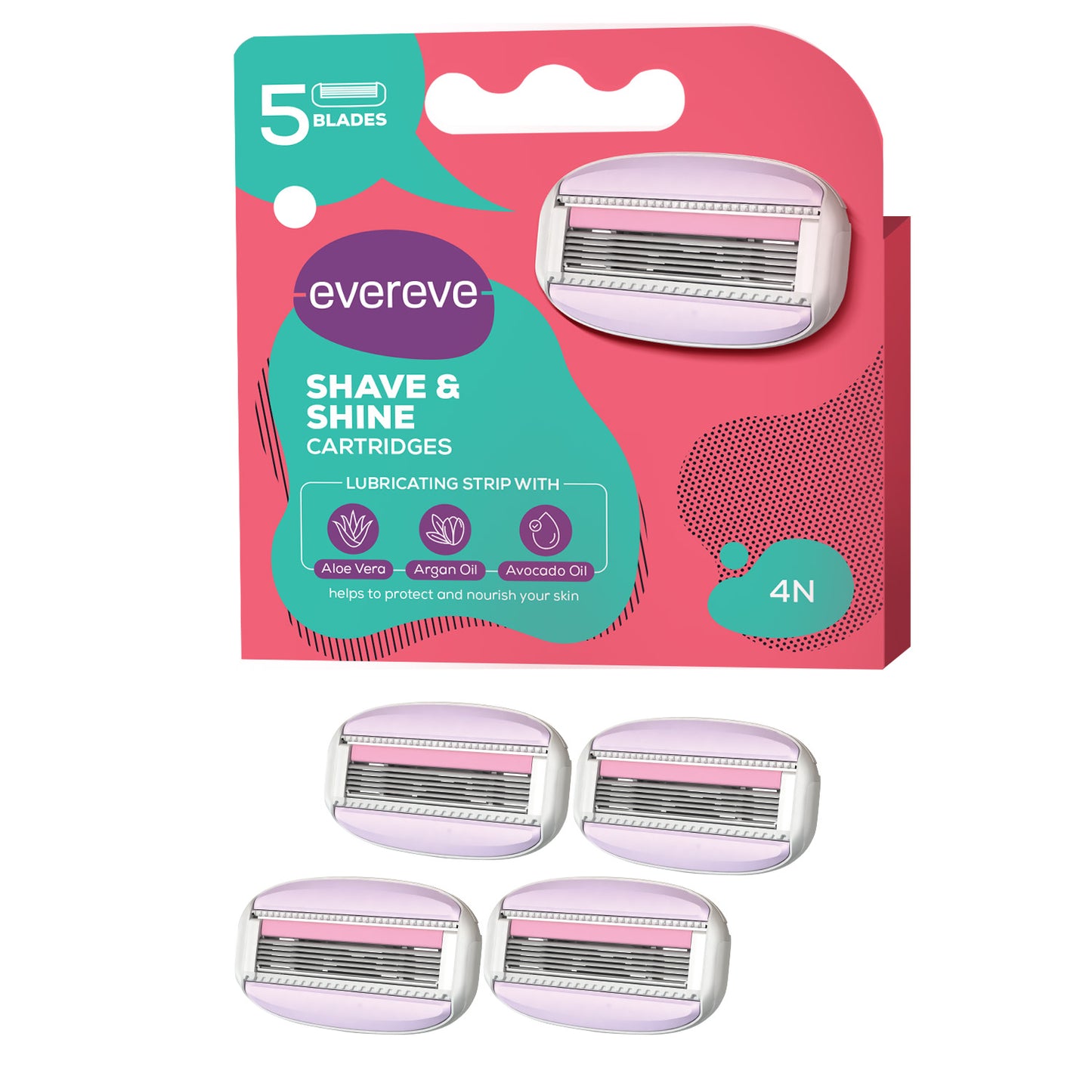 Evereve Shave & Shine Refill Blades, Cartridges for Razors, Pack of 4