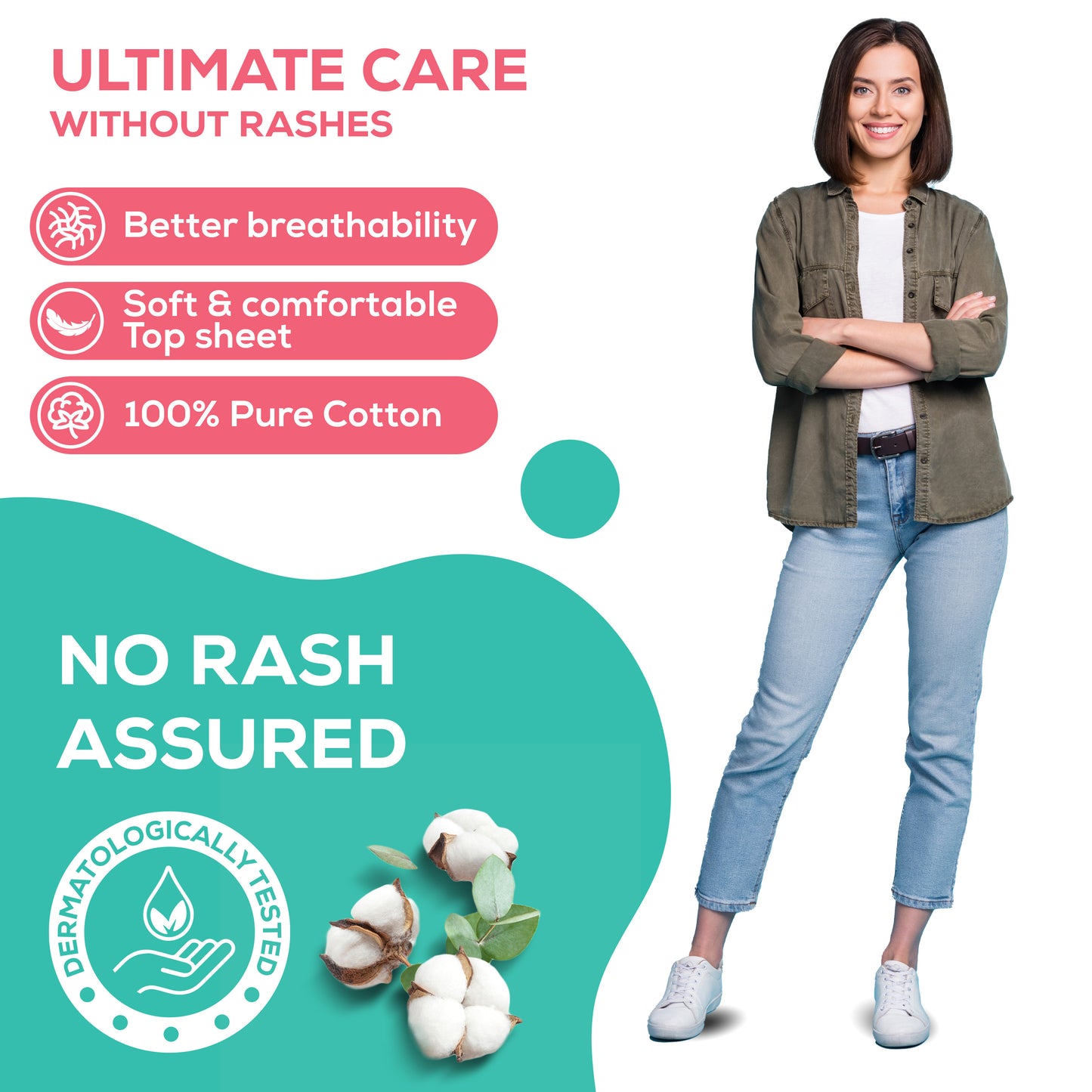 Evereve 100% pure U.S. Cotton Ultra Thin Sanitary Pads, XL, 24's Pack