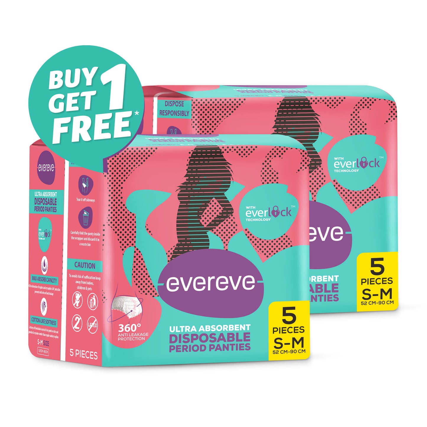 Evereve Ultra Absorbent Disposable Period Panties, S-M, 5's Pack