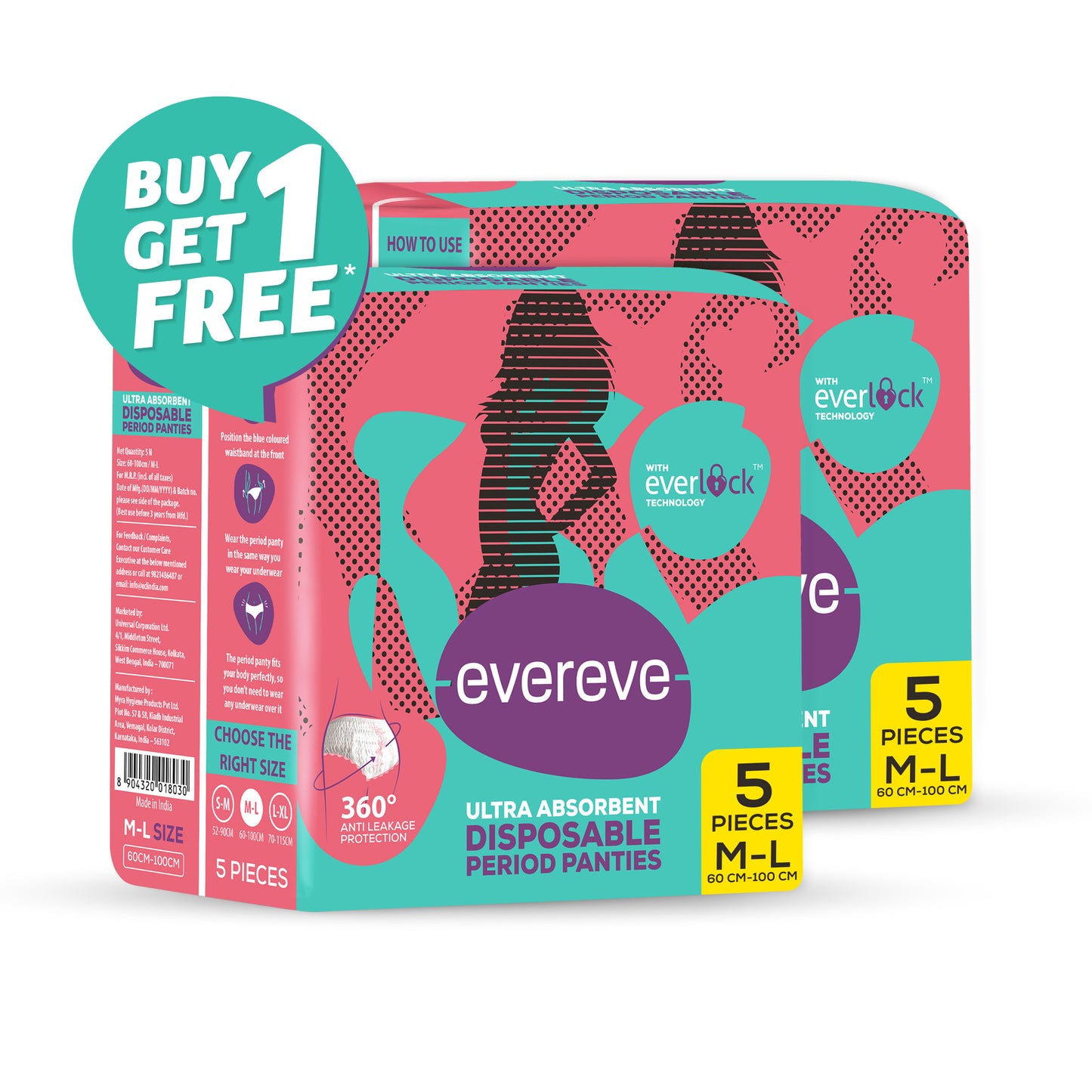 Evereve Ultra Absorbent Disposable Period Panties, M-L, 5's Pack