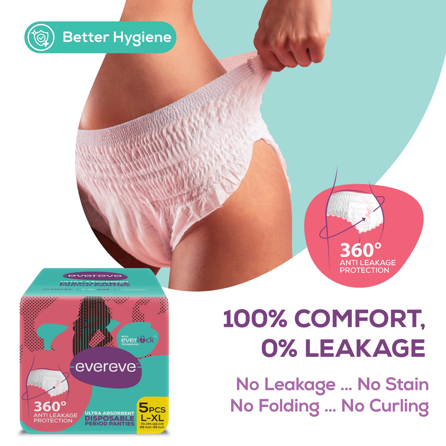 Evereve Ultra Absorbent Disposable Period Panties, L-XL, 5's Pack