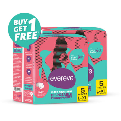 Evereve Ultra Absorbent Disposable Period Panties, L-XL, 5's Pack