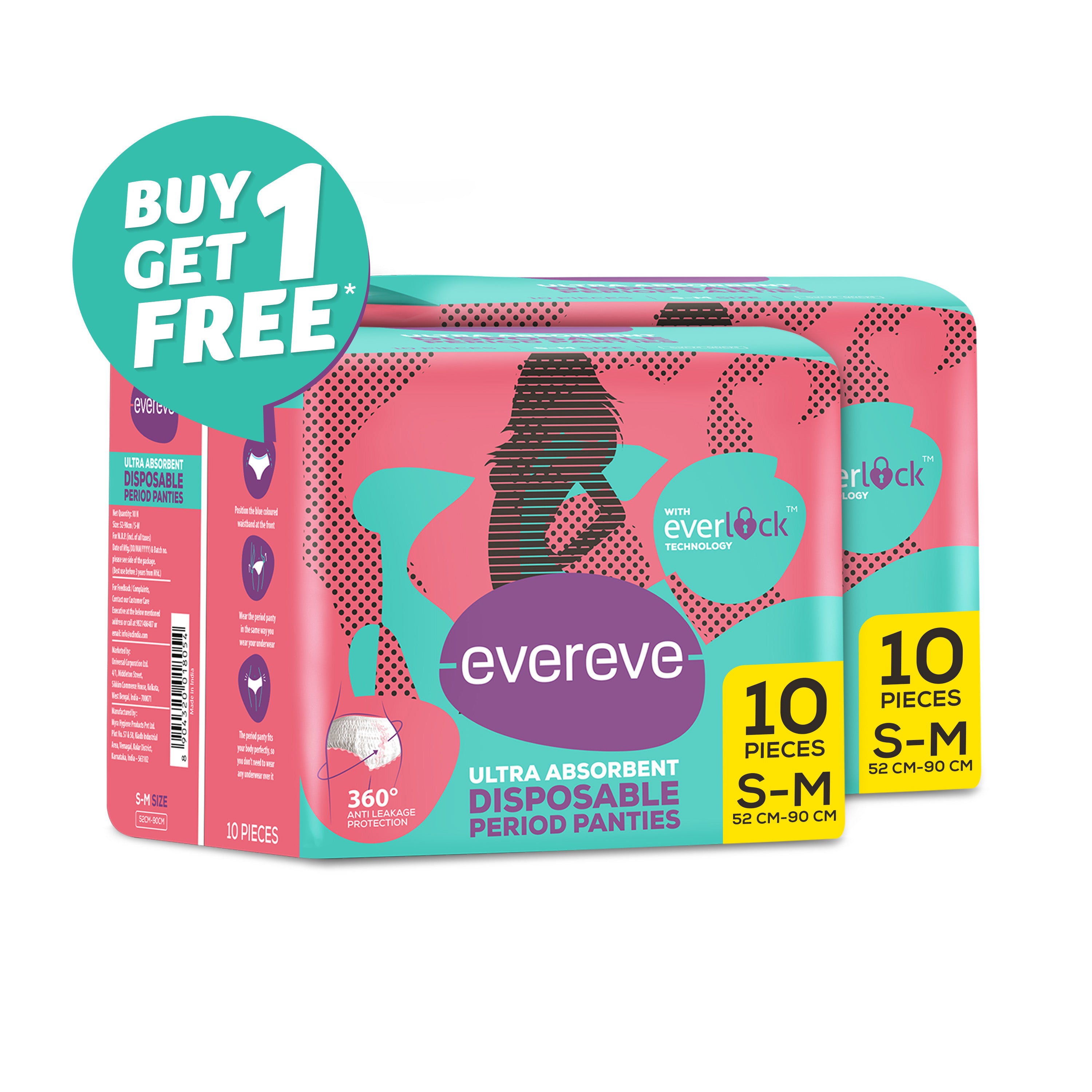 Evereve Ultra Absorbent Disposable Period Panties, S-M, 10's Pack