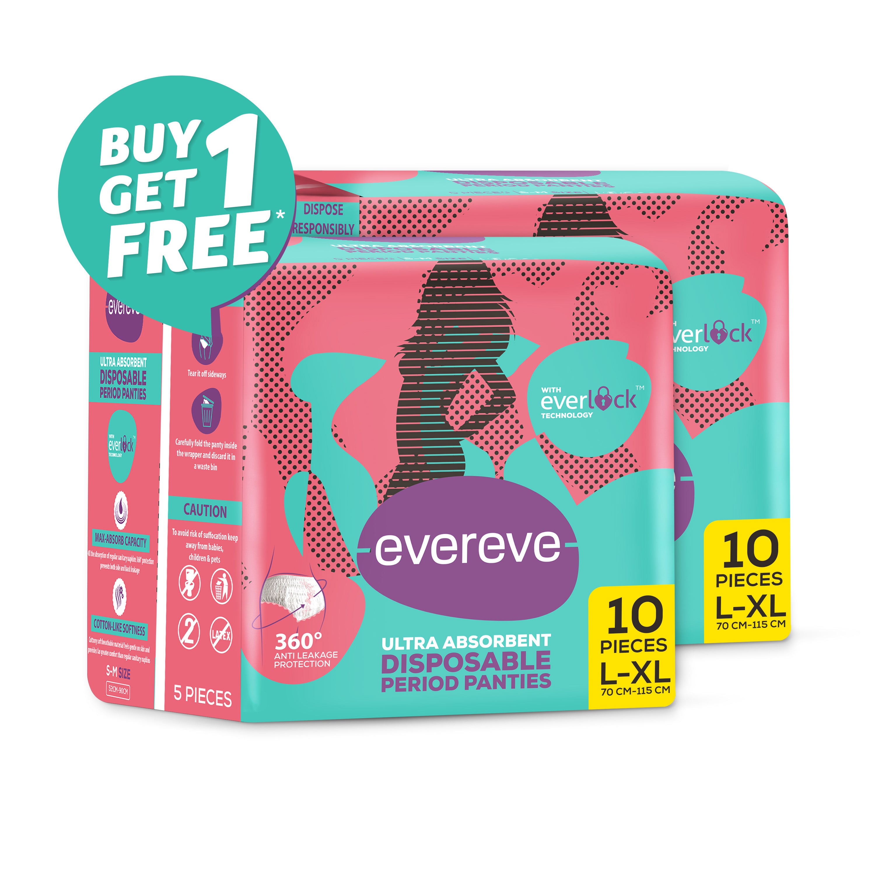 Evereve Ultra Absorbent Disposable Period Panties, L-XL, 10's Pack