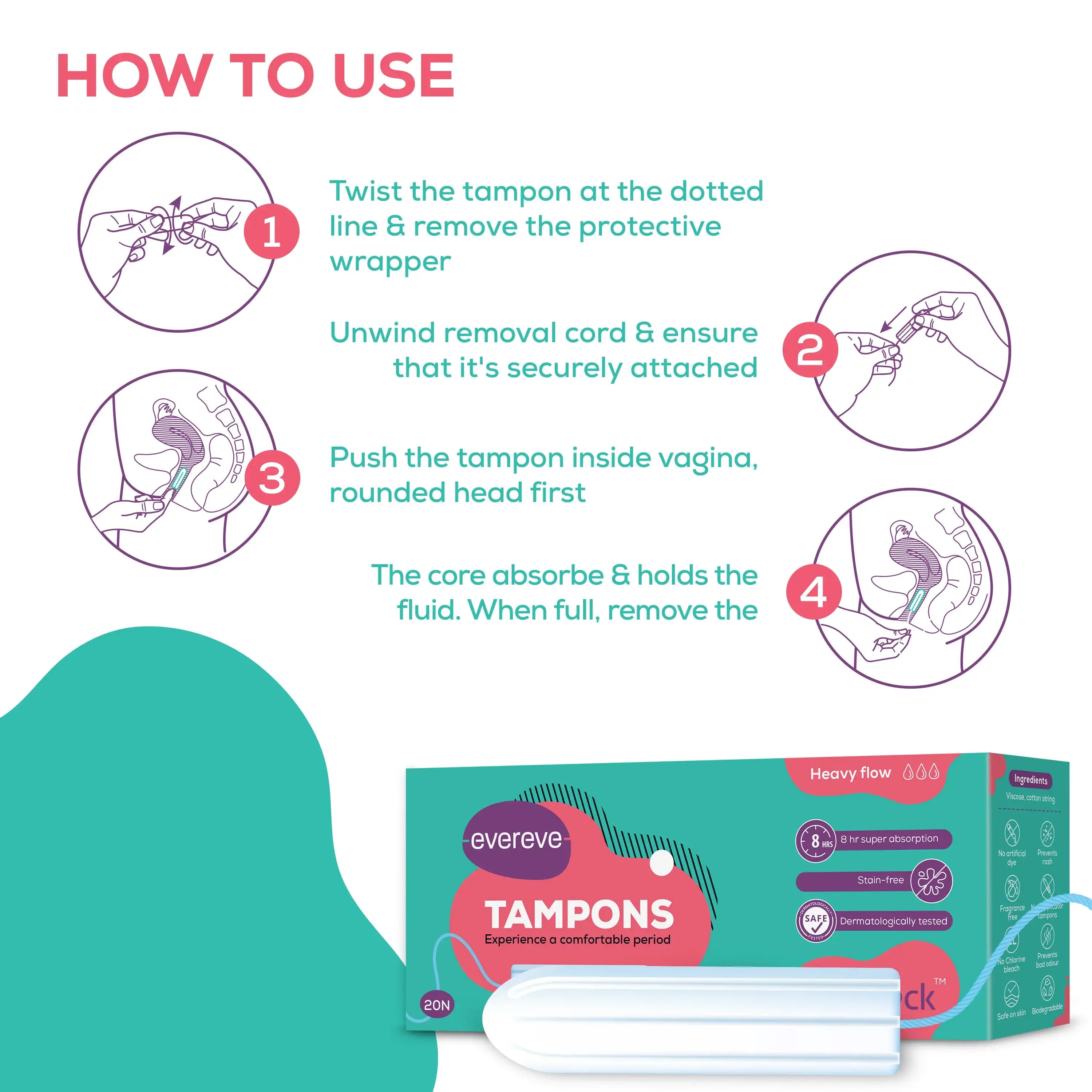 Evereve Tampons 100 Organic Cotton For Heavy Flow 20 Pcs Evereve Evereve Tampons 100 Organic Cotton For Heavy Flow 20 Pcs Evereve