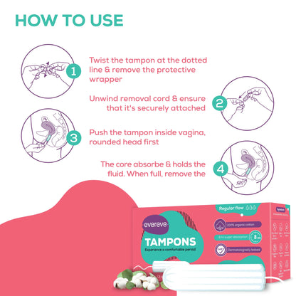 Evereve 100% Organic Cotton Tampons, Regular, 16's Pack