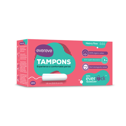 Evereve 100% Organic Cotton Tampons, Heavy Flow, 16's Pack