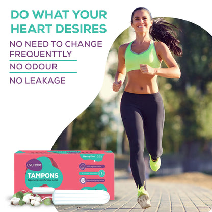 Evereve 100% Organic Cotton Tampons, Heavy Flow, 16's Pack