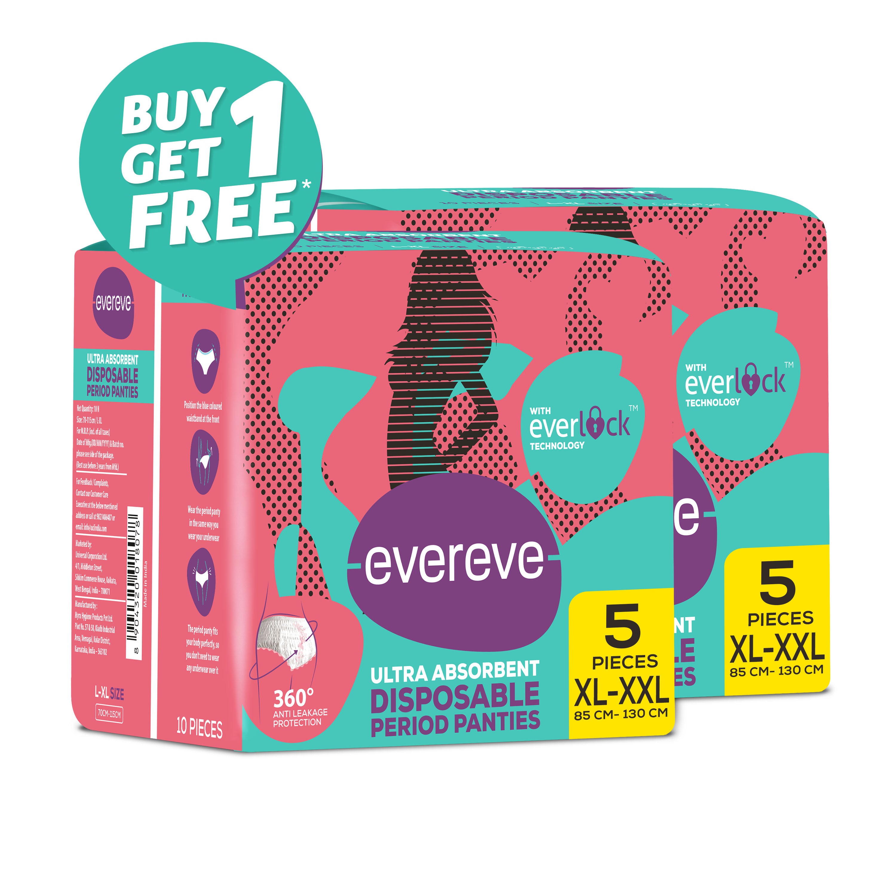 Evereve Ultra Absorbent Disposable Period Panties, XL-XXL, 5's Pack