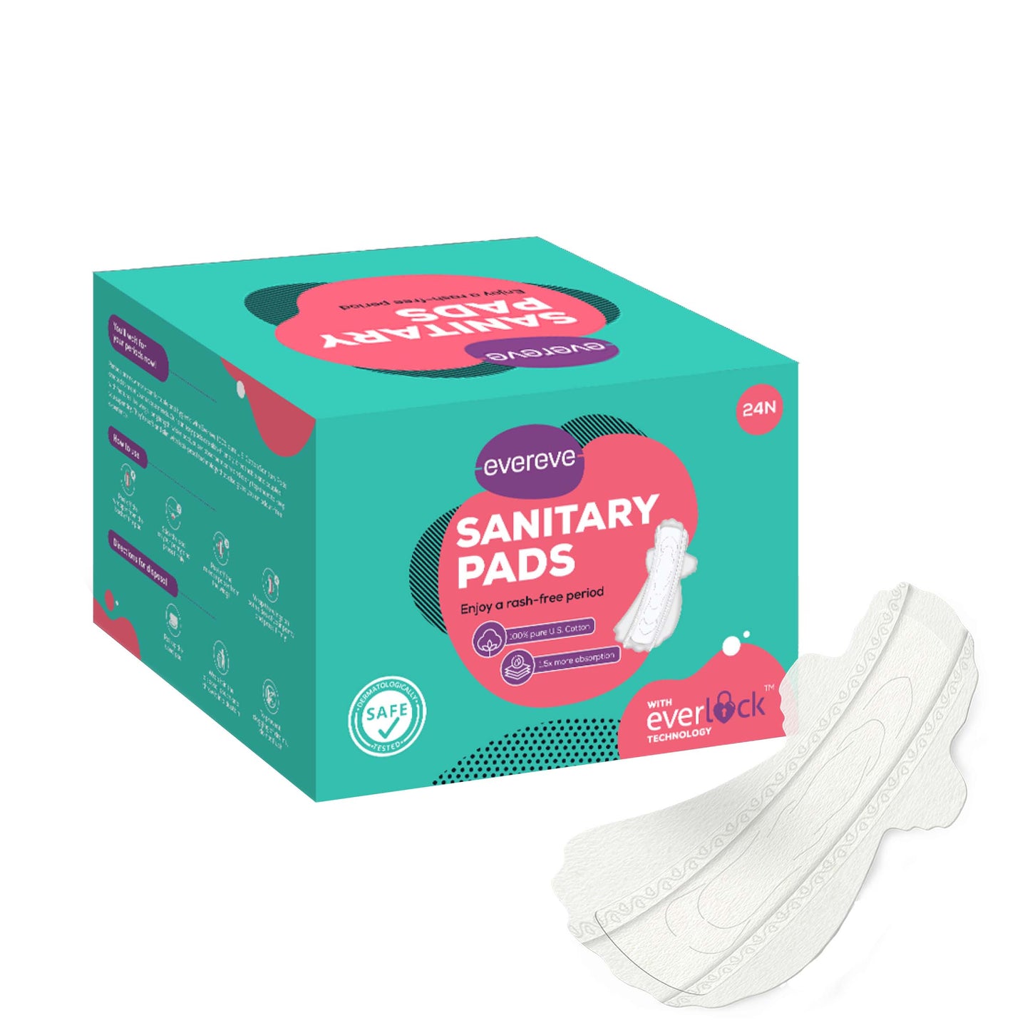 Evereve 100% pure U.S. Cotton Ultra Thin Sanitary Pads, XL, 24's Pack