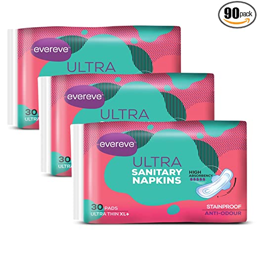 Evereve Ultra Sanitary Napkin/Pad, XXL, 30's Pack, Pack of 3