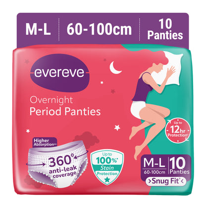 Evereve Period Panty For Girls & Women, (M-L), 10 Pcs, 360 Degree Coverage, 0% Leaks, High Absorbency For Heavy Flow, Maternity Delivery Pads, Postpartum & Overnight Protection, Disposable Panty
