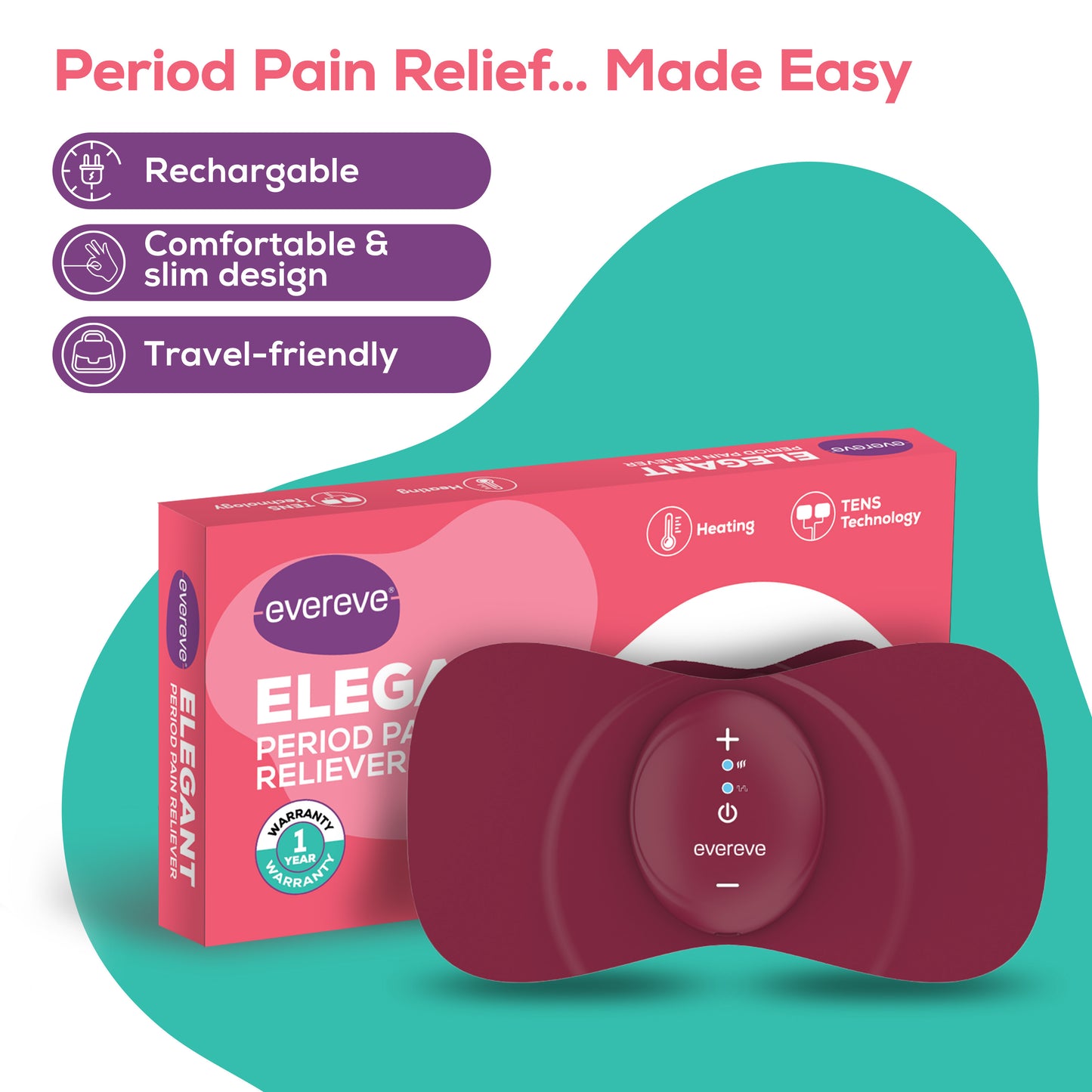 Evereve Elegant TENS Massager for Menstrual Pain Relief, 1 Pc