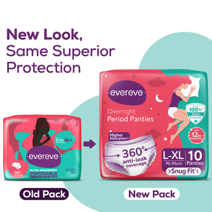 Evereve Ultra Absorbent Disposable Period Panties, L-XL, 10's Pack