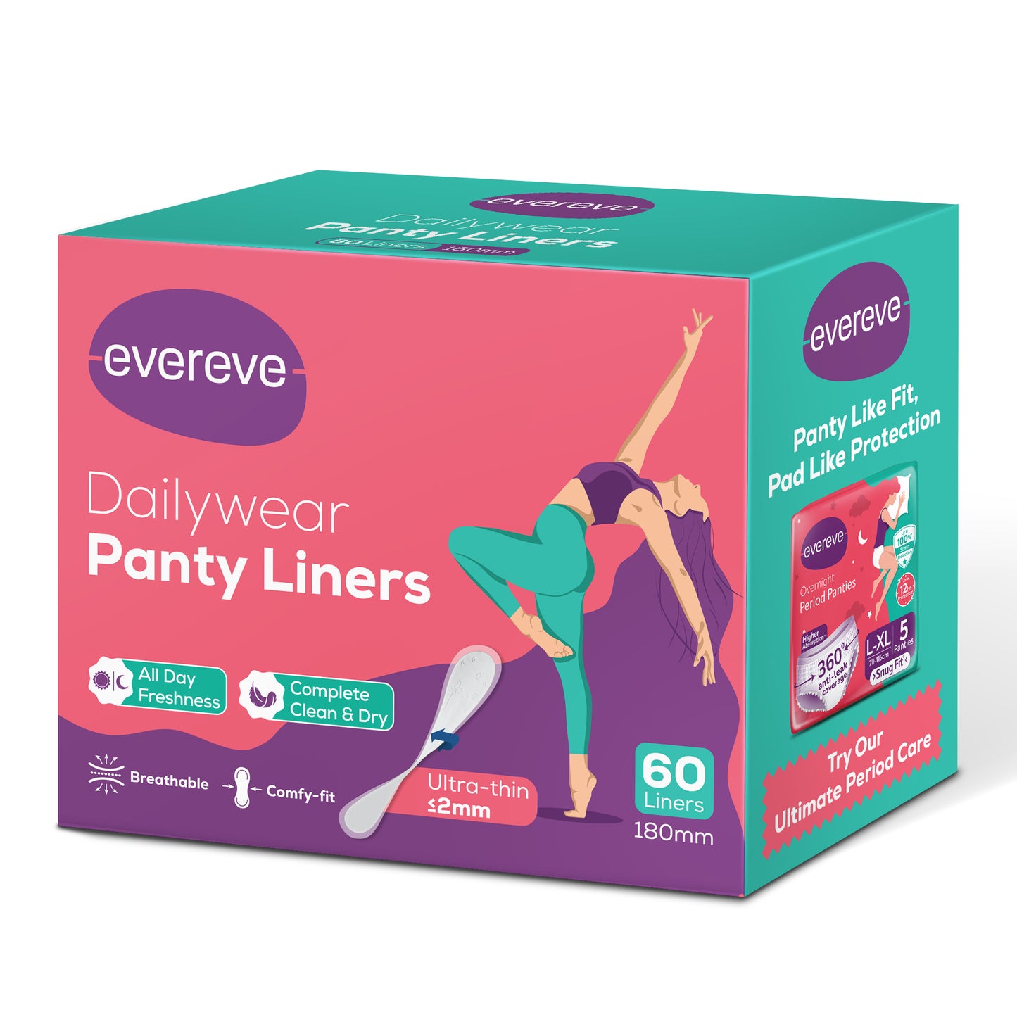 Evereve Dailywear Panty Liners for Women, 180mm, Pack of 60
