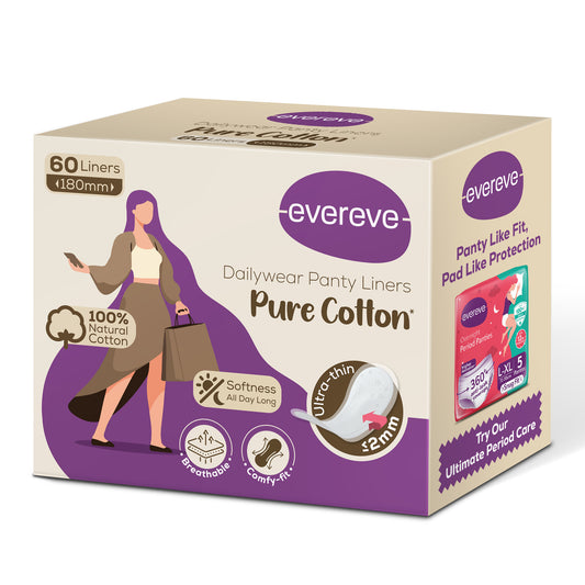 Evereve Pure Cotton Panty Liners for Women, 180mm, Pack of 60