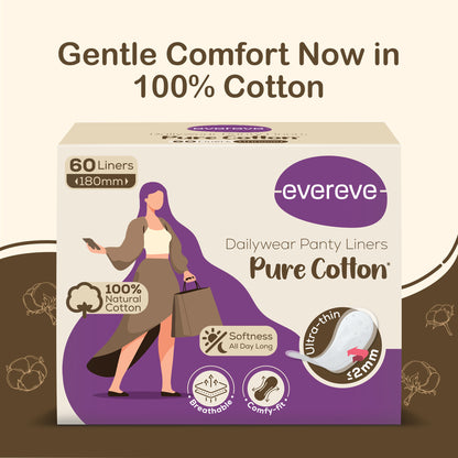 Evereve Pure Cotton Panty Liners for Women, 180mm, Pack of 60