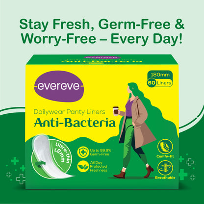 Evereve Anti-Bacterial Panty Liners for Women, 180mm Pack of 60