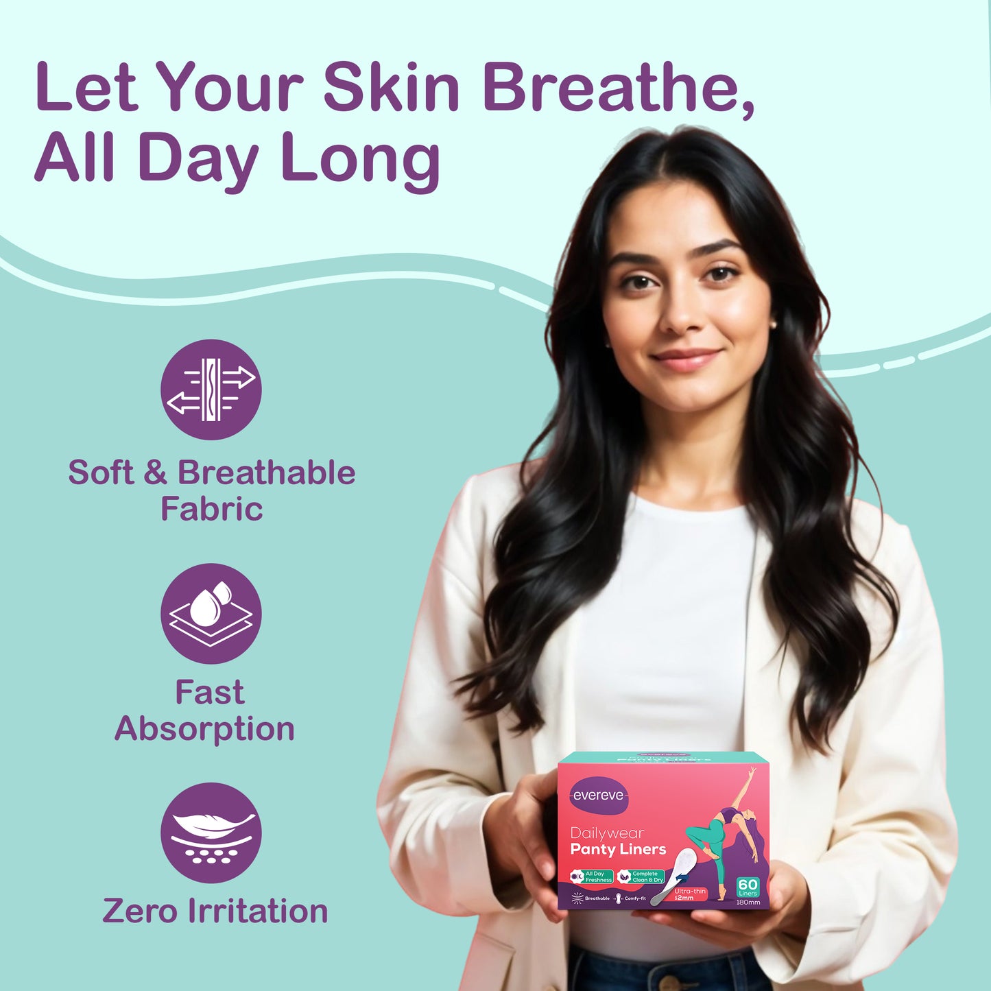 Evereve Dailywear Panty Liners for Women, 180mm, Pack of 60