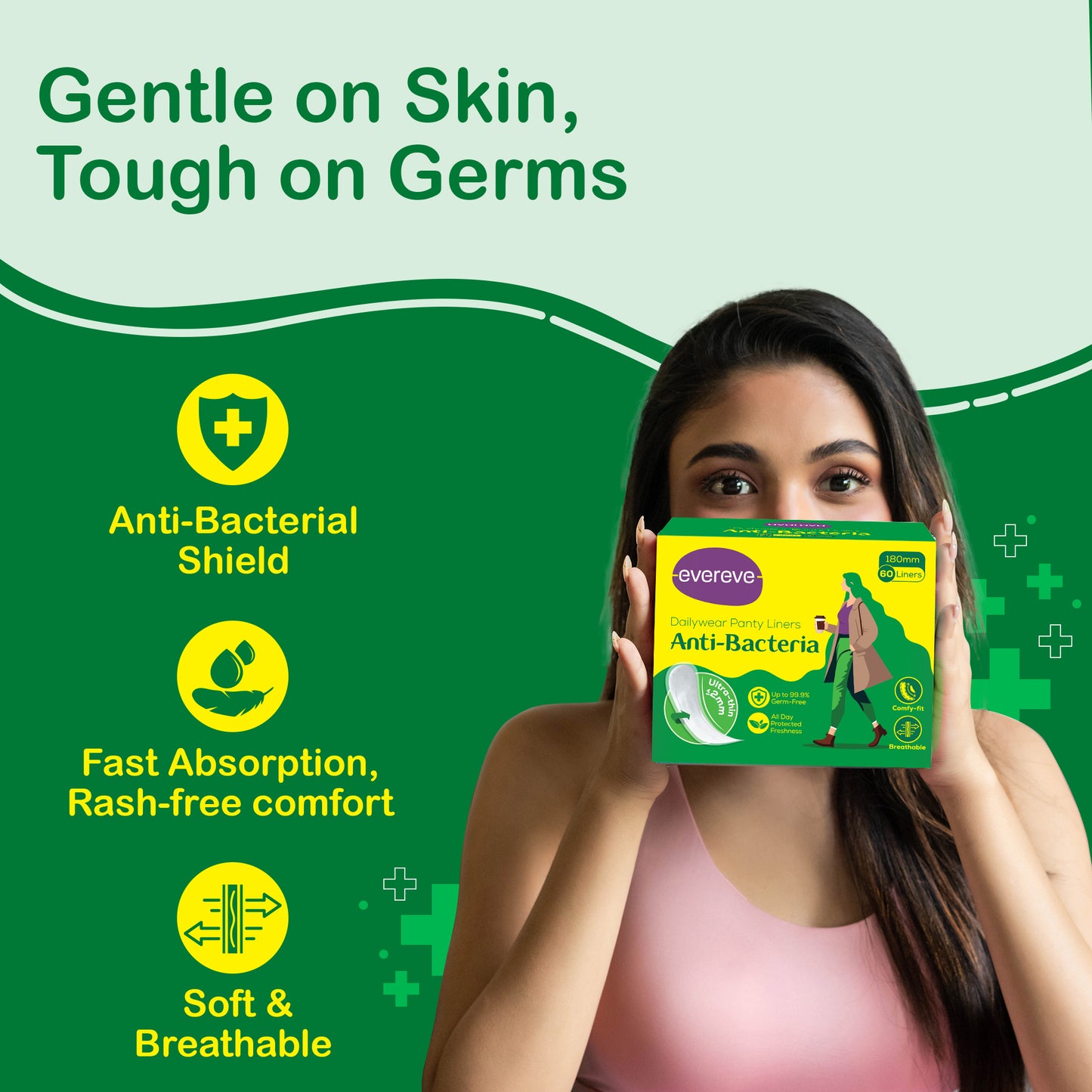 Evereve Anti-Bacterial Panty Liners for Women, 180mm Pack of 60